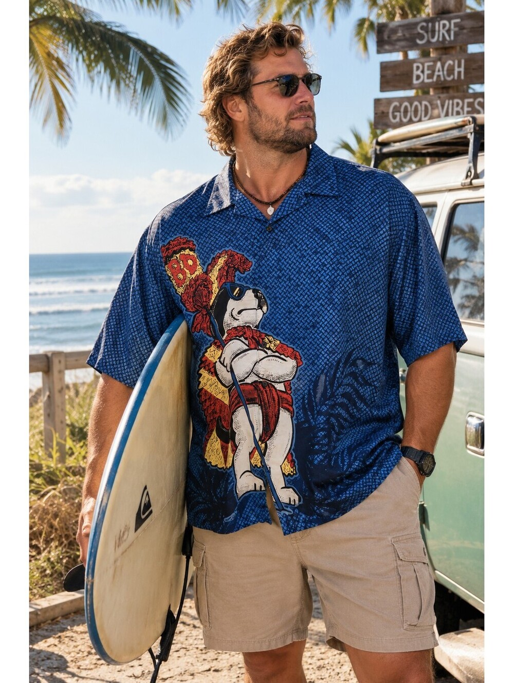 Big Dogs Big Kahuna Hawaiian Camp Shirt 100% Rayon Blue Men's Size 3X